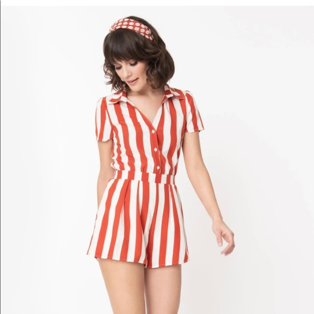 Unique Vintage Red and White Stripe Romper